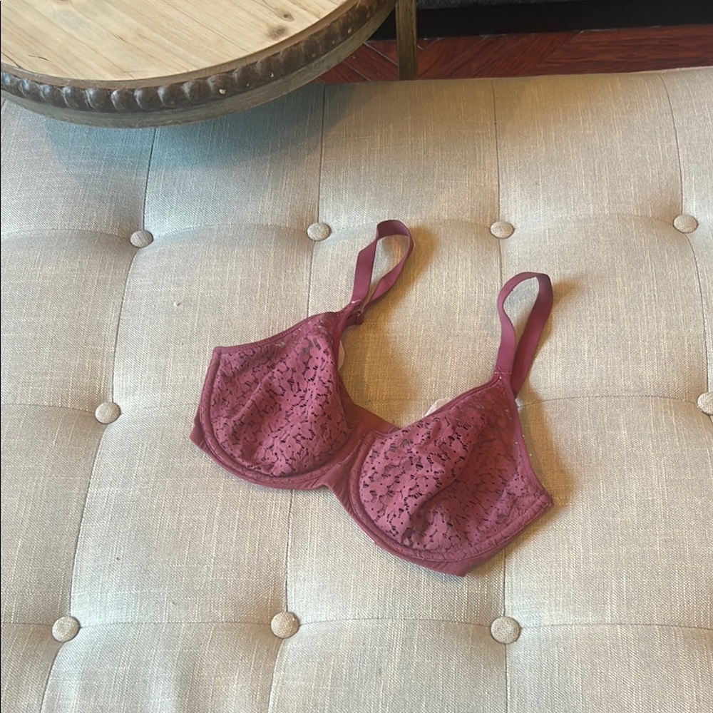 Chantelle Group Nylon Blend Burgundy Floral Eyelet Bra Size 32 DD